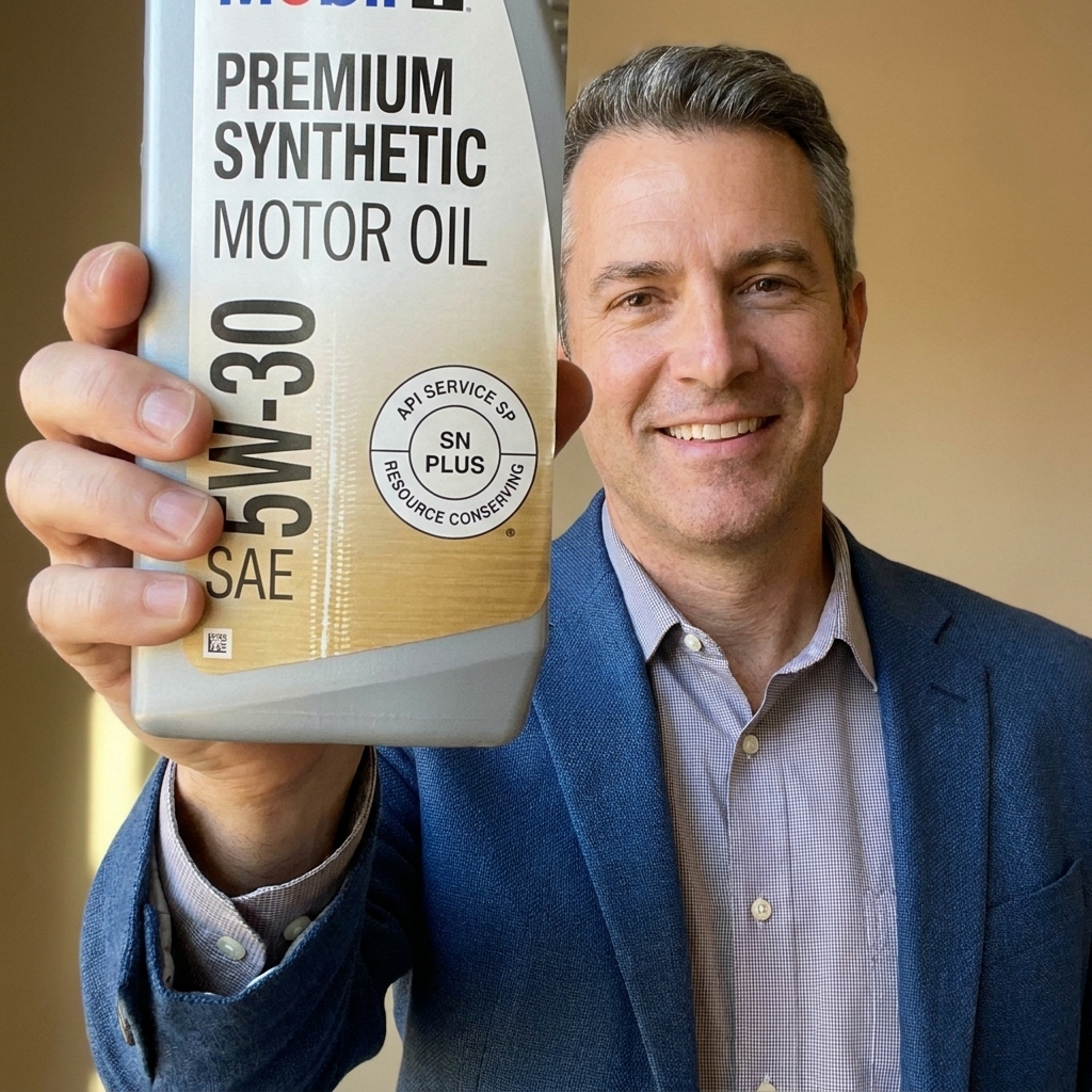 A motor oil bottle label showing viscosity grade and API service category markings